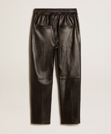 Black joggers in nappa leather with zip at the base