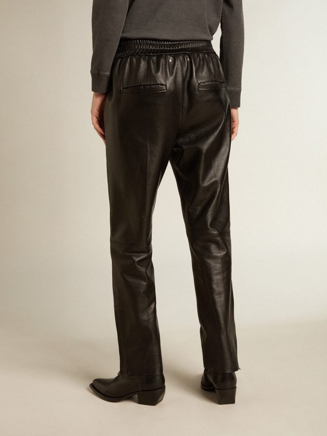 Black joggers in nappa leather with zip at the base - Image 4