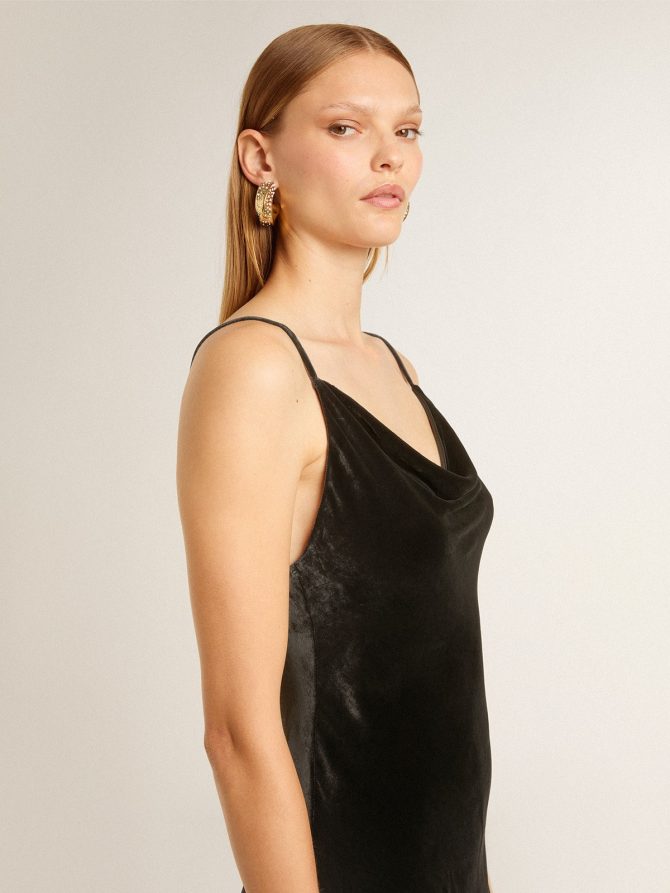 Women’s black velvet-effect slip dress - Image 5