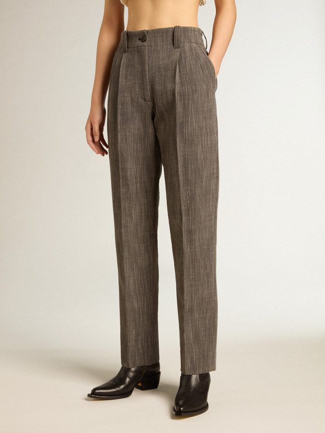 Women’s high-waisted pants in gray melange wool blend - Image 2