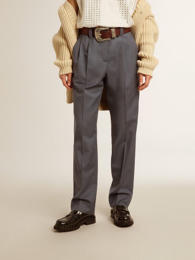 Women’s loose pants in baby blue wool - Image 2