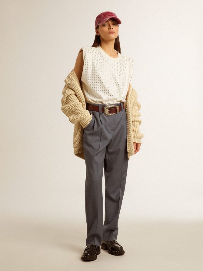 Women’s loose pants in baby blue wool - Image 3