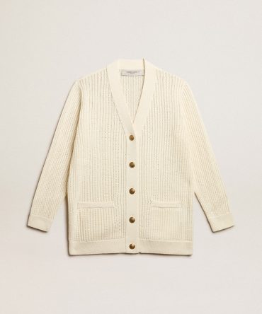 Vintage white-colored openwork cotton cardigan
