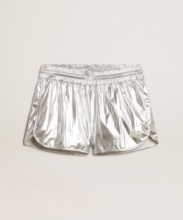 Women’s running shorts in silver fabric