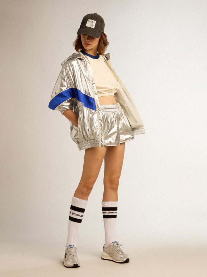 Women’s running shorts in silver fabric - Image 3