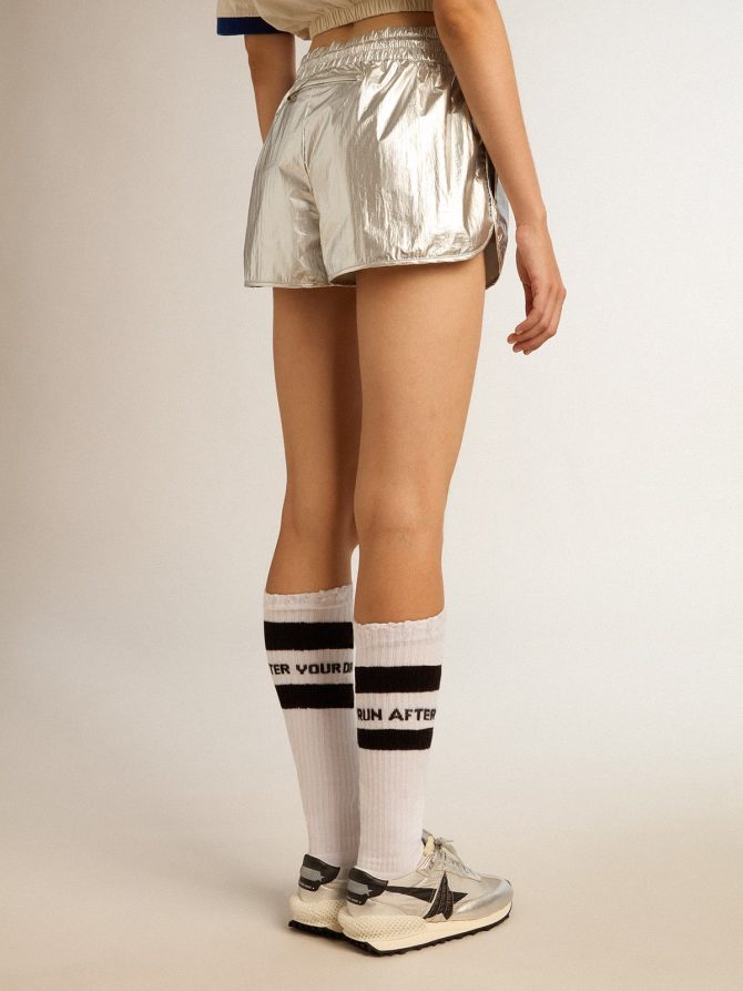 Women’s running shorts in silver fabric - Image 4