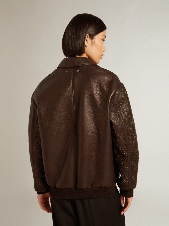 Brown nappa leather jacket with studded sleeves - Image 4