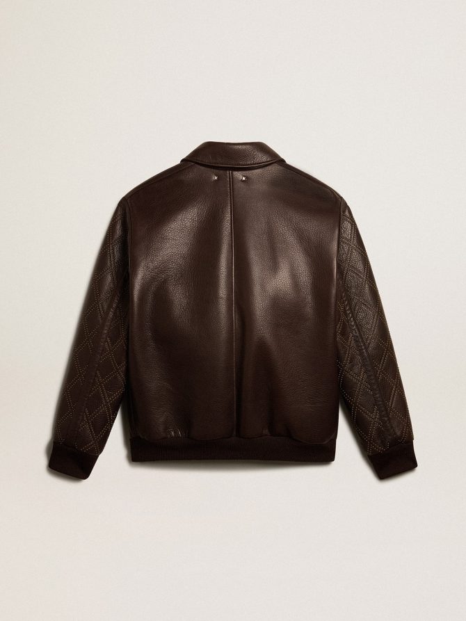 Brown nappa leather jacket with studded sleeves - Image 6