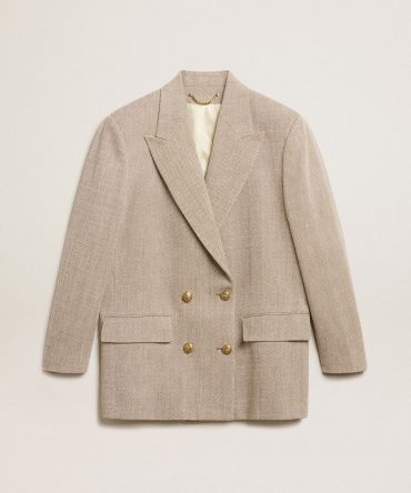 Women’s beige double-breasted blazer with button fastening