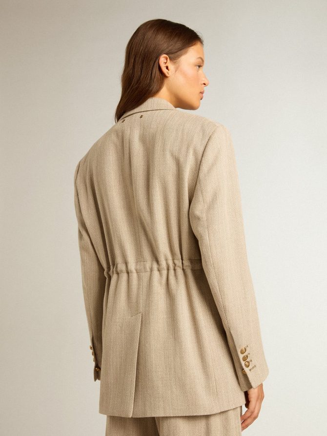 Women’s beige double-breasted blazer with button fastening - Image 4