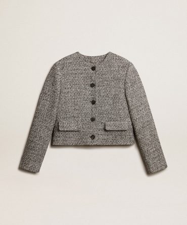 Boxy cropped jacket in gray bouclé fabric