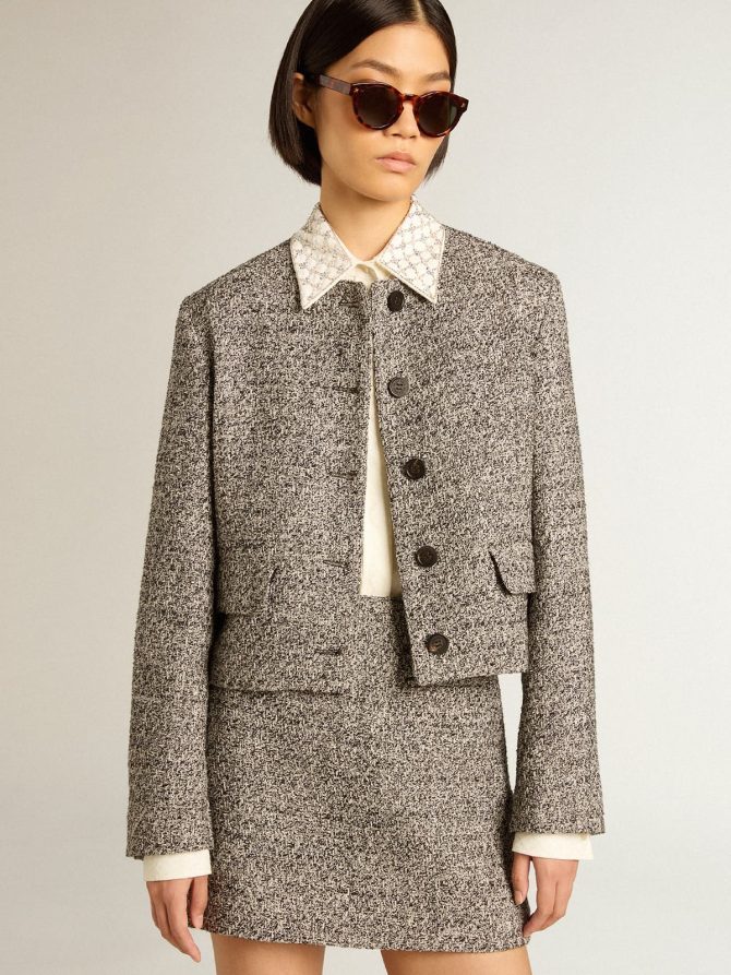Boxy cropped jacket in gray bouclé fabric - Image 2