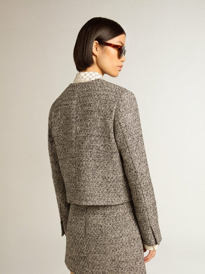 Boxy cropped jacket in gray bouclé fabric - Image 4