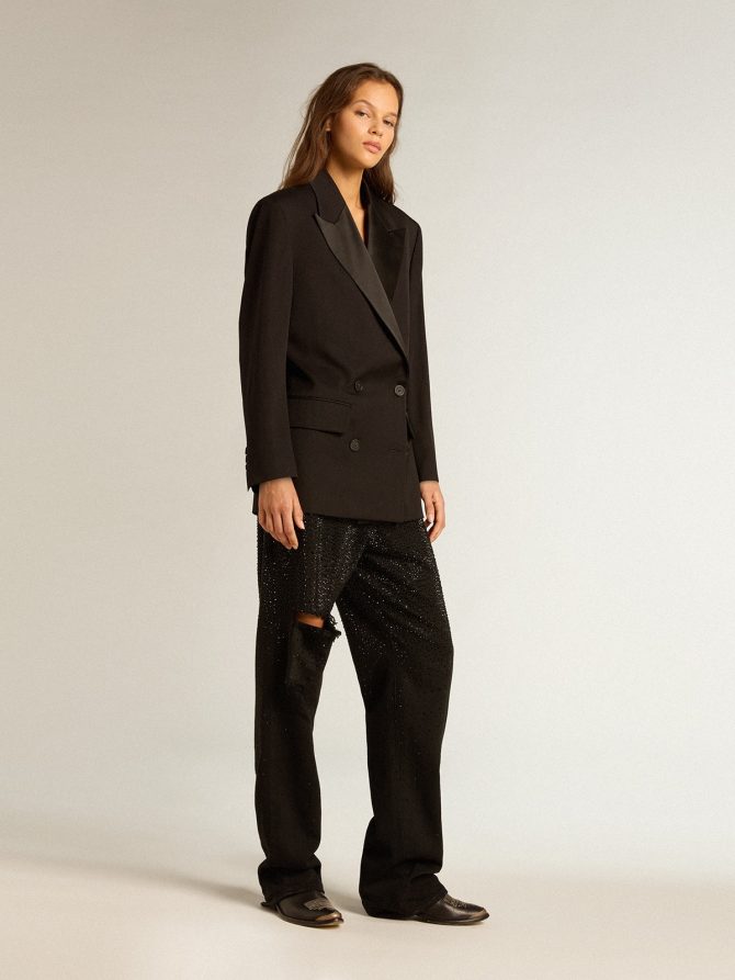 Women’s tuxedo jacket in black wool gabardine - Image 3