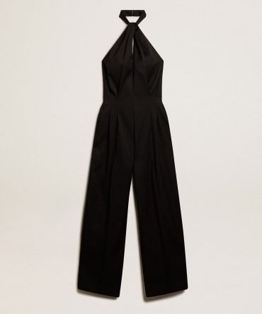 Black wool gabardine jumpsuit