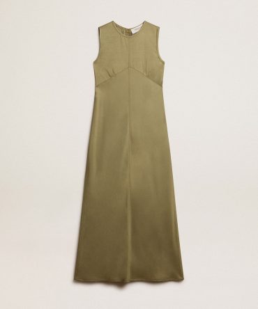 Olive-colored women’s midi dress with zip fastening on the back
