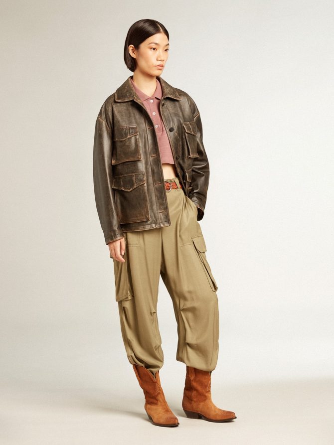 Women’s olive-colored viscose cargo pants - Image 3