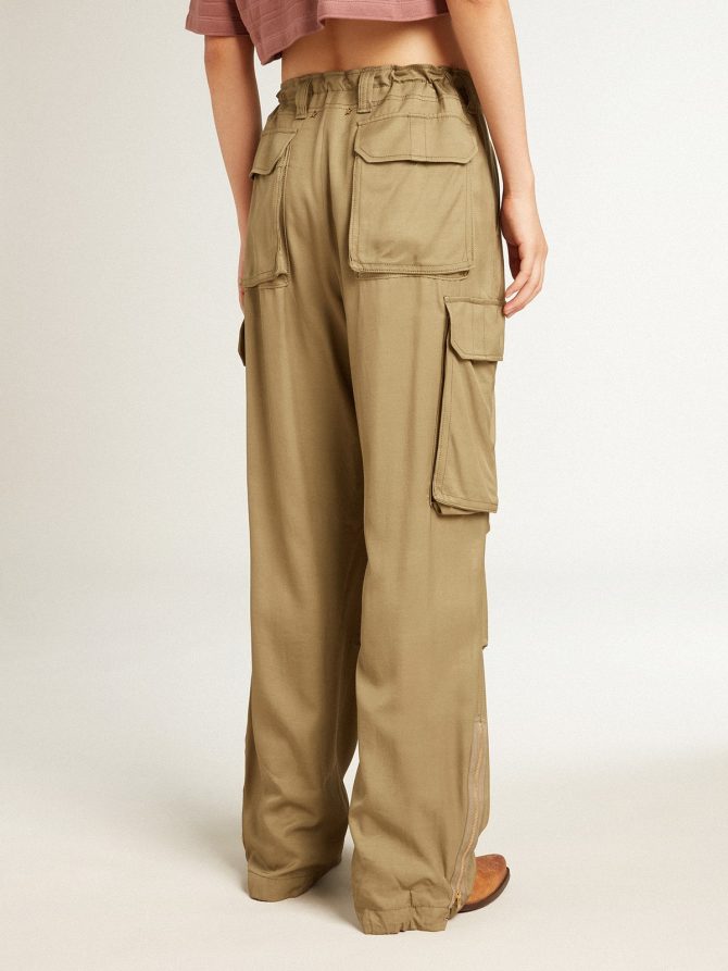 Women’s olive-colored viscose cargo pants - Image 4