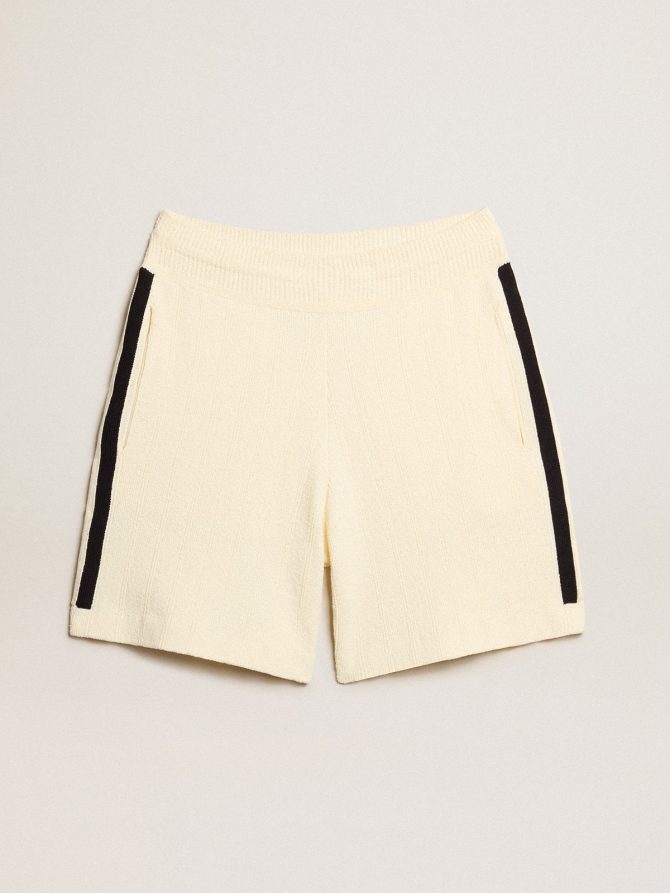 Women’s vintage white shorts with blue rib knit on the sides