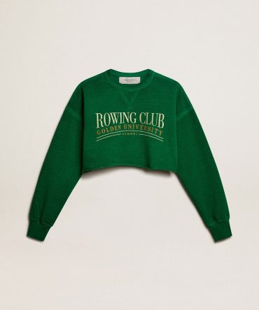 Green cropped round-neck cotton sweatshirt