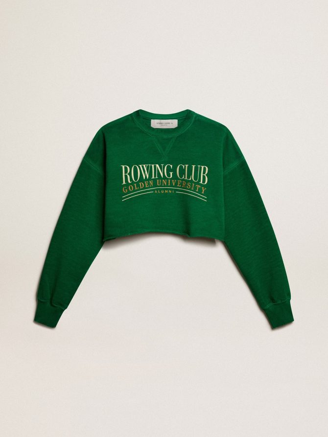 Green cropped round-neck cotton sweatshirt