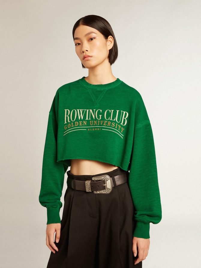 Green cropped round-neck cotton sweatshirt - Image 2