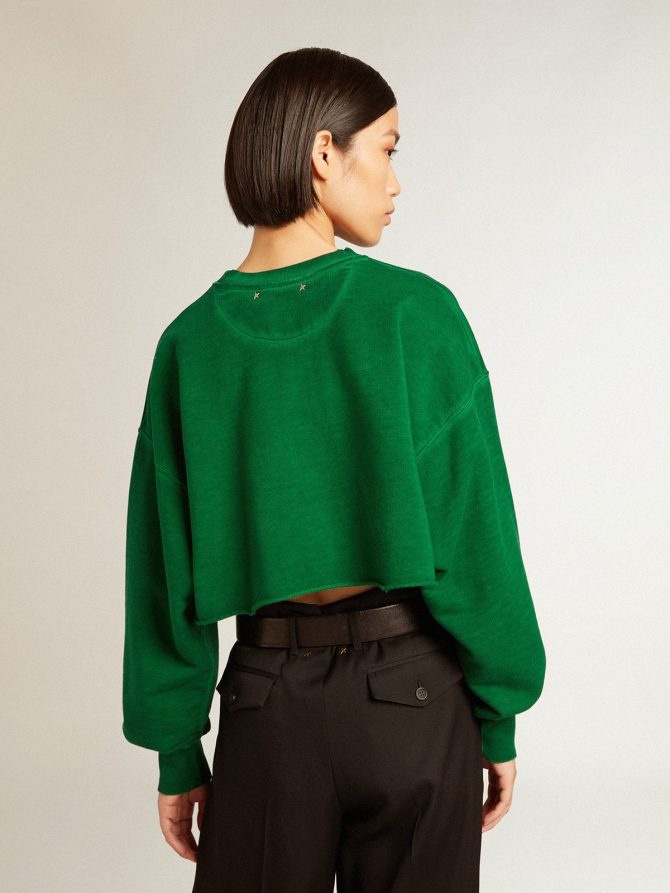 Green cropped round-neck cotton sweatshirt - Image 4