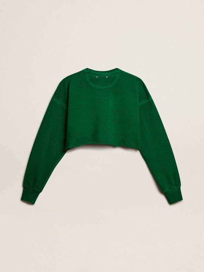 Green cropped round-neck cotton sweatshirt - Image 5