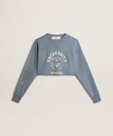 Cropped sweatshirt in baby blue with distressed finish