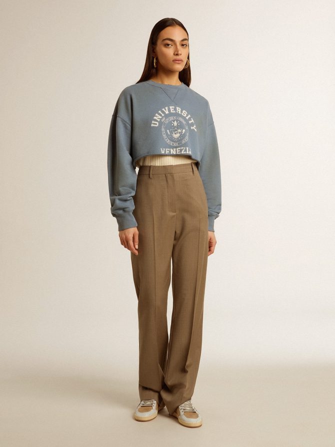 Cropped sweatshirt in baby blue with distressed finish - Image 3