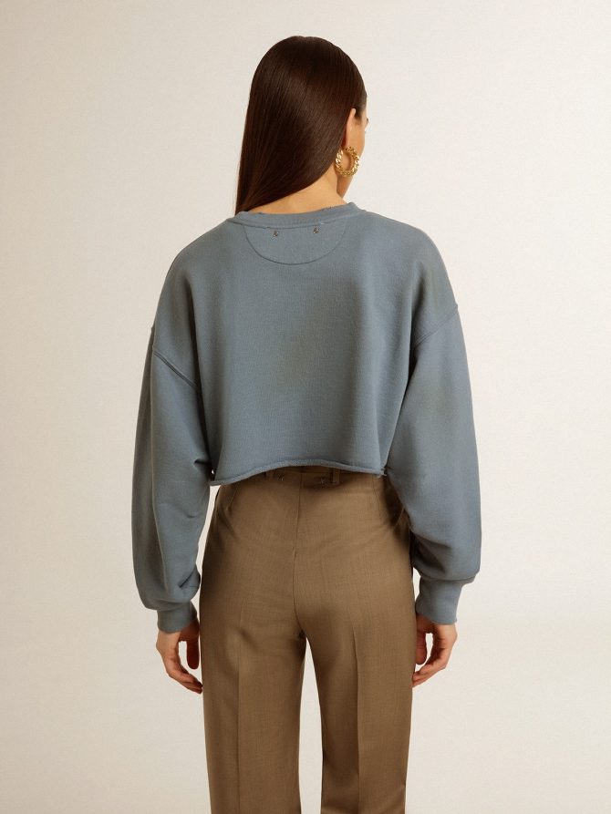 Cropped sweatshirt in baby blue with distressed finish - Image 4
