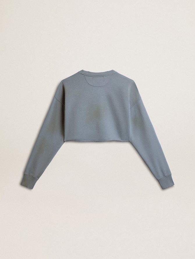 Cropped sweatshirt in baby blue with distressed finish - Image 6