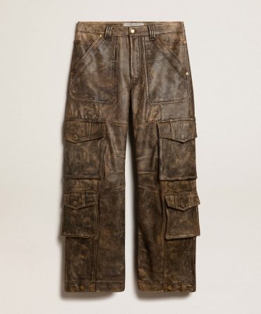 Women’s aged brown nappa leather cargo pants