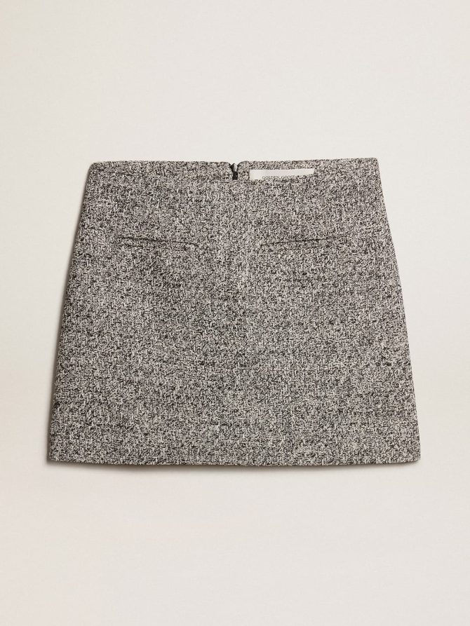 Miniskirt in black and white bouclé cotton