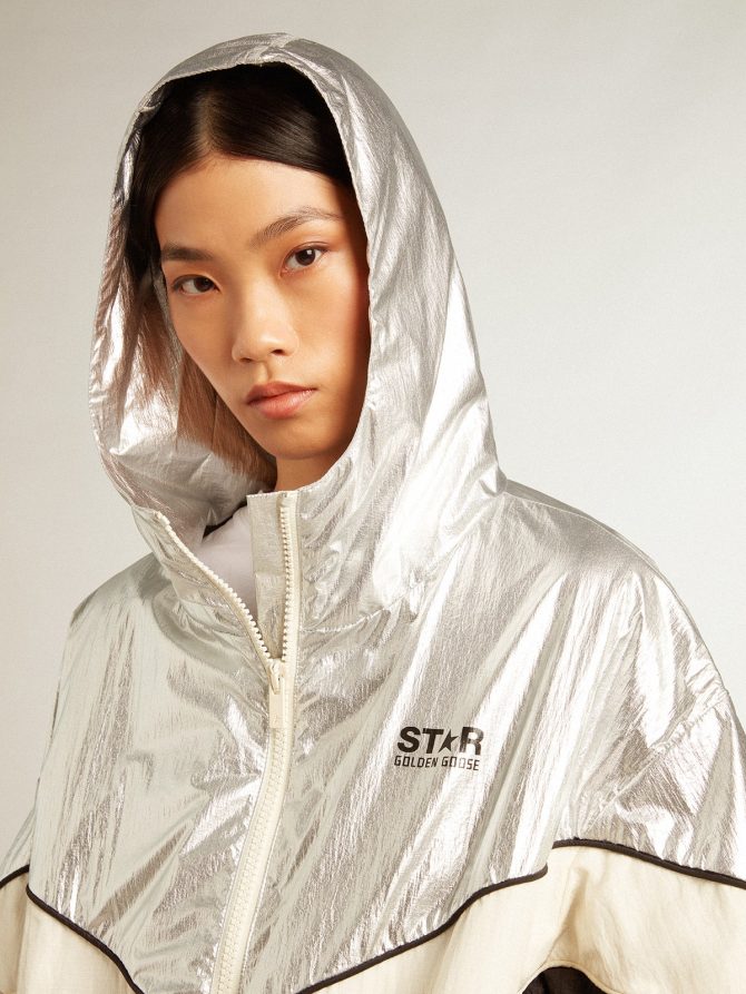 Women’s windcheater in silver and black technical fabric - Image 2