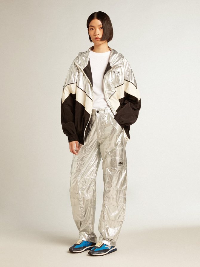 Women’s windcheater in silver and black technical fabric - Image 3