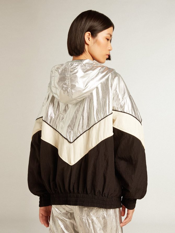 Women’s windcheater in silver and black technical fabric - Image 4