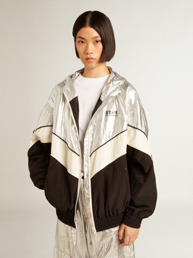 Women’s windcheater in silver and black technical fabric - Image 5