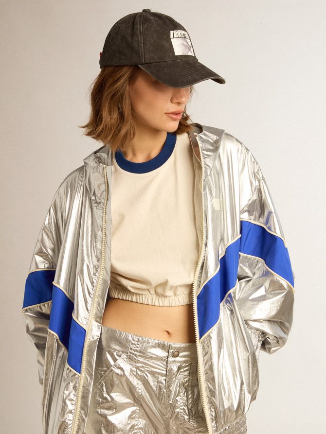 Women’s windcheater in silver technical fabric - Image 2