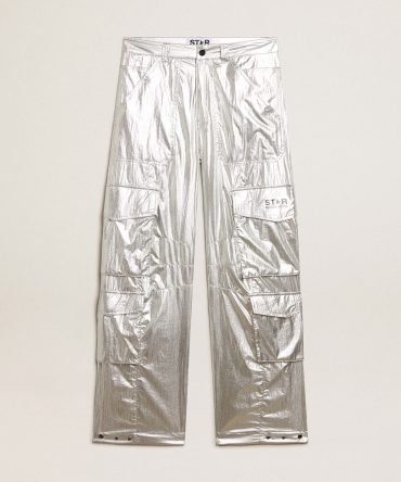 Cargo pants in silver technical fabric