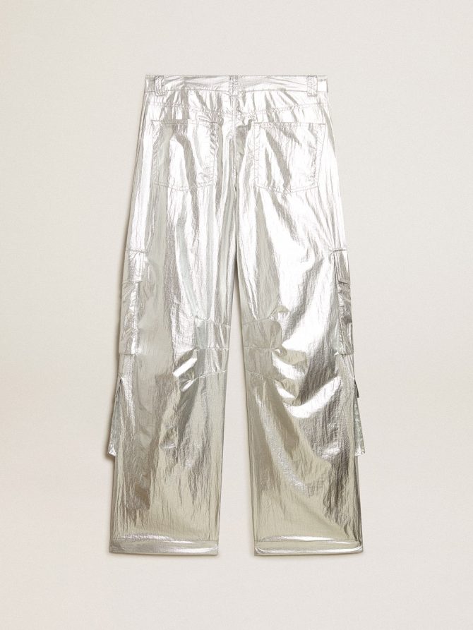 Cargo pants in silver technical fabric - Image 6