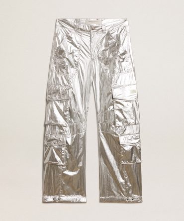 Women’s cargo pants in silver technical fabric
