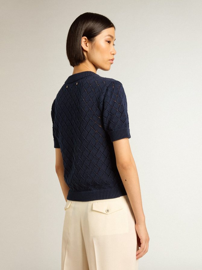 Open-weave knit with midnight blue argyle pattern - Image 4