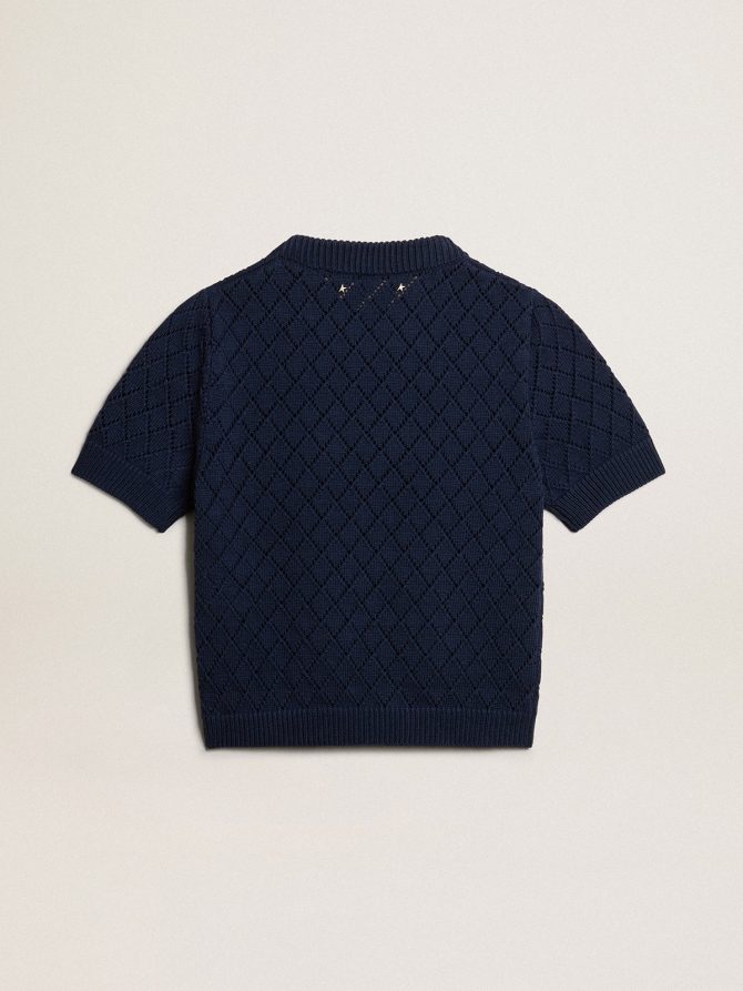Open-weave knit with midnight blue argyle pattern - Image 5