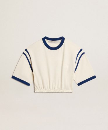 Aged white cotton cropped T-shirt with lettering on the back