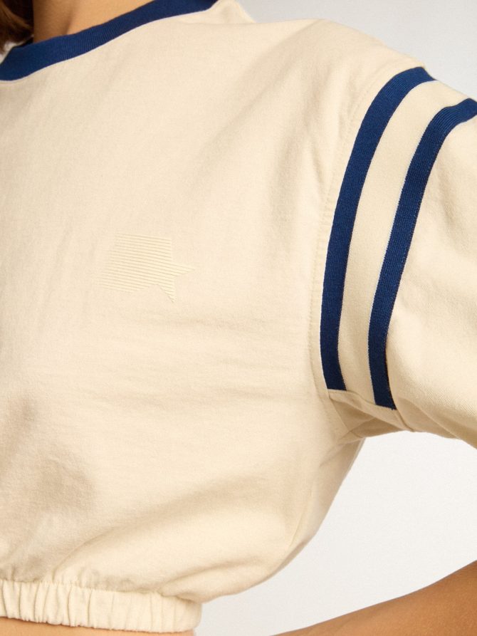 Aged white cotton cropped T-shirt with lettering on the back - Image 5