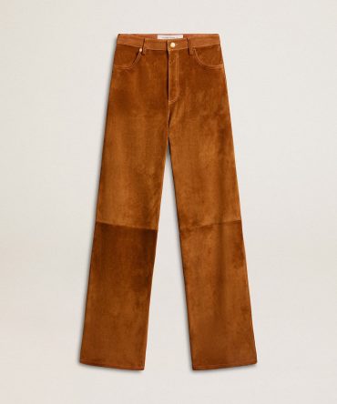 Women’s tobacco-colored split leather pants