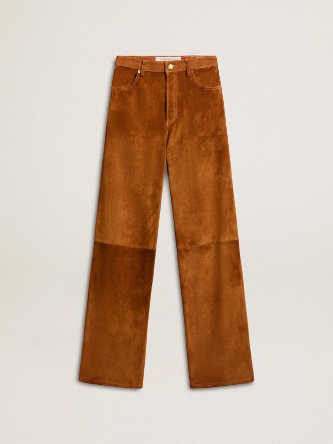Women’s tobacco-colored split leather pants