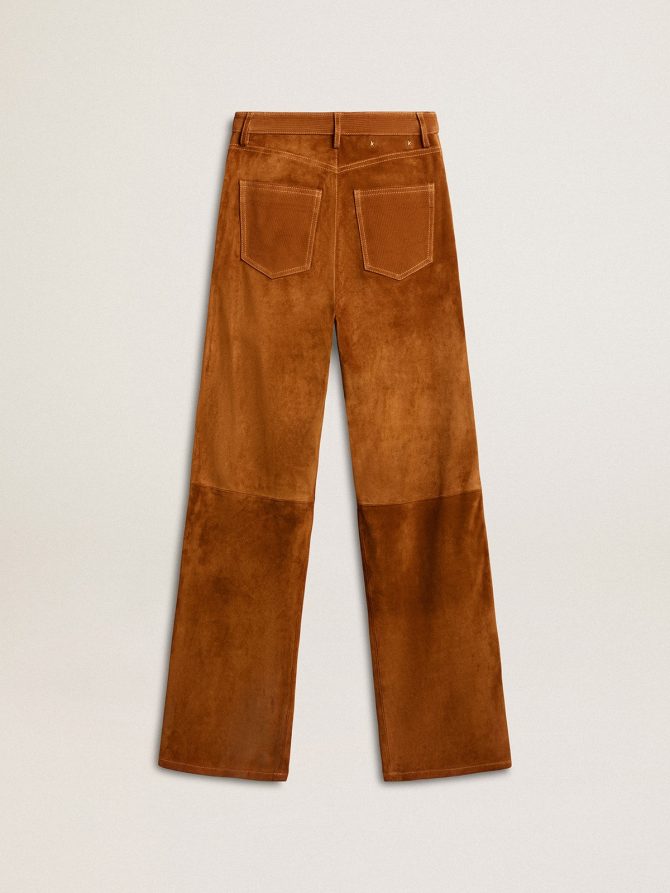 Women’s tobacco-colored split leather pants - Image 2