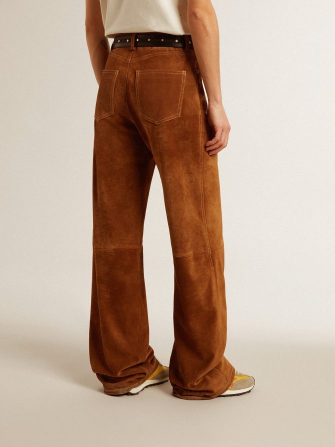 Women’s tobacco-colored split leather pants - Image 5